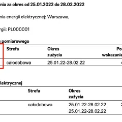 Szczegóły rozliczenia prądu, numer licznika 61, wskazanie 4196,50. Przepisanie licznika prądu po śmierci.