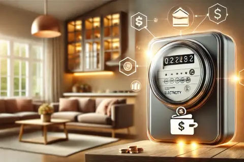 Inteligentny licznik energii elektrycznej symbolizuje oszczędności i możliwość zmiany dostawcy prądu.