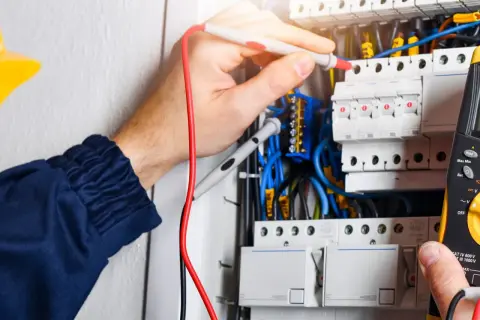 Elektryk sprawdza instalację. W elektryce "L" to przewód fazowy, kluczowy dla przepływu prądu.