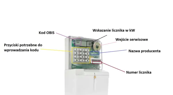 Na liczniku przedpłatowym widać numer licznika pod kodem kreskowym.
