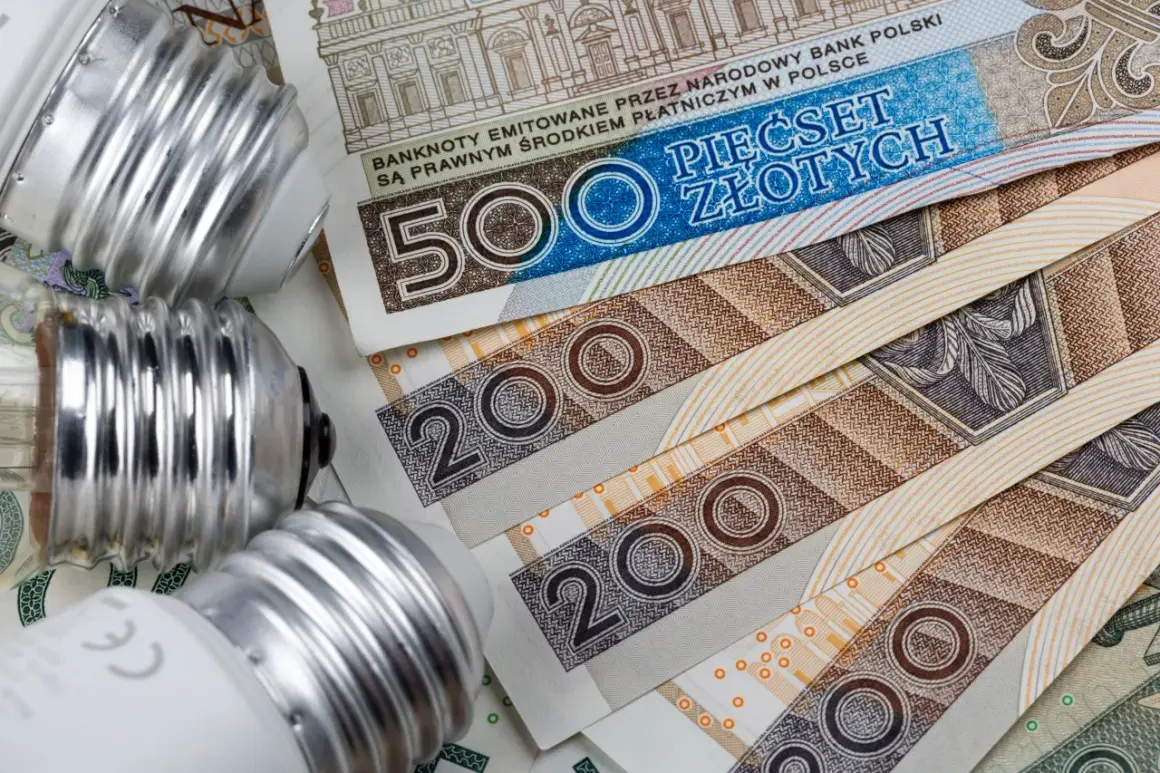 Żarówki leżą na banknotach 500 i 200 zł. Zastanawiasz się, ile kosztuje kWh prądu?