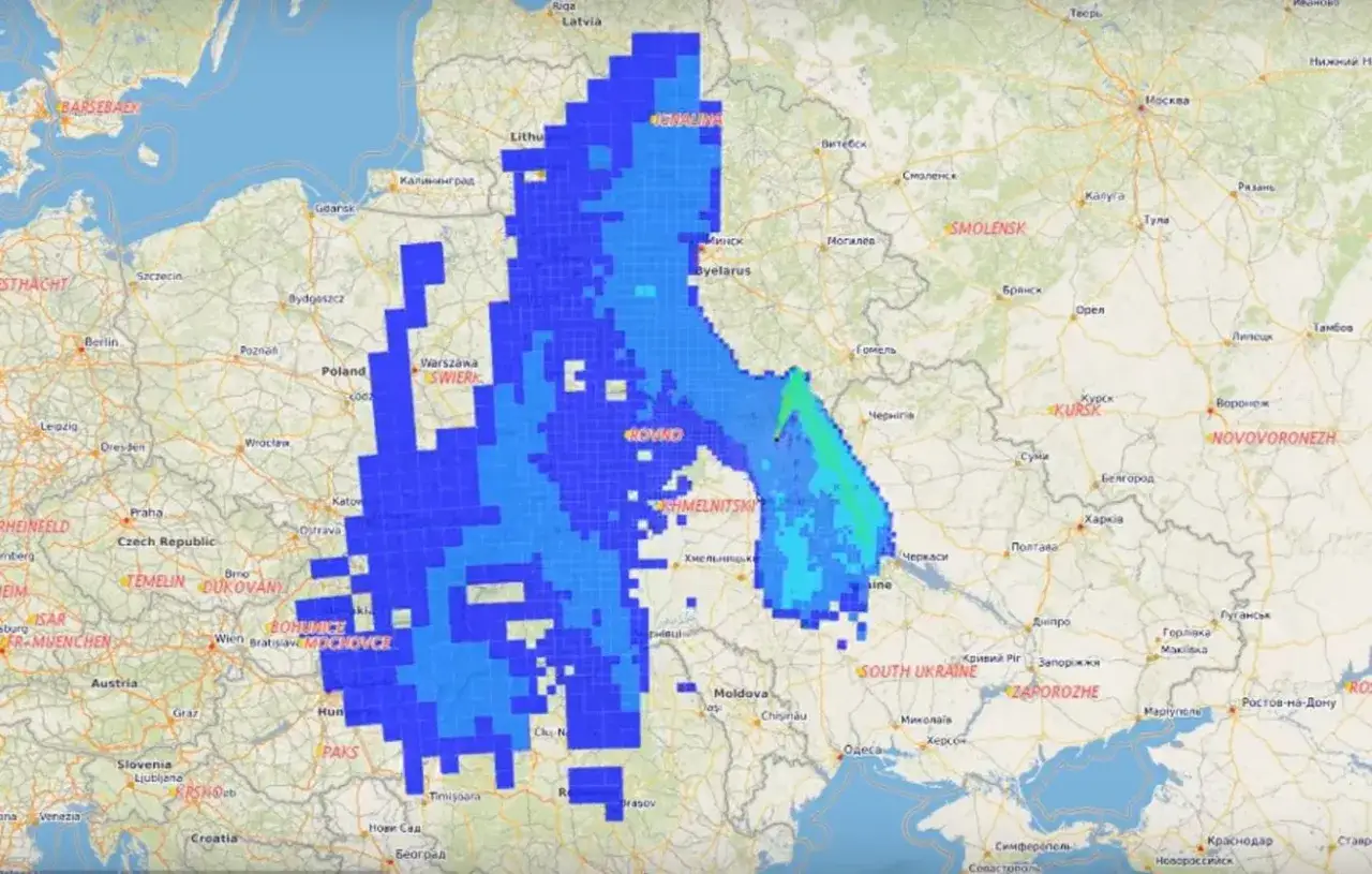 Mapa pokazująca obszary skażenia radioaktywnego po katastrofie w Czarnobylu. Czy Czarnobyl dalej promieniuje? Mapa pokazuje rozprzestrzenienie się radioaktywnych izotopów.